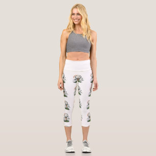 Golf Ball on Tee Grass Flag Sport Logo Design Capri Leggings
