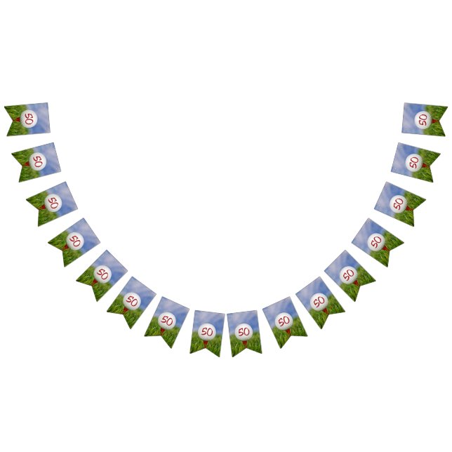 golf ball on tee in grass for 50th birthday bunting flags (All)