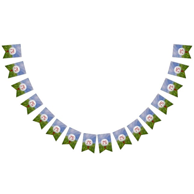 golf ball on tee in grass for 75th birthday bunting flags (All)
