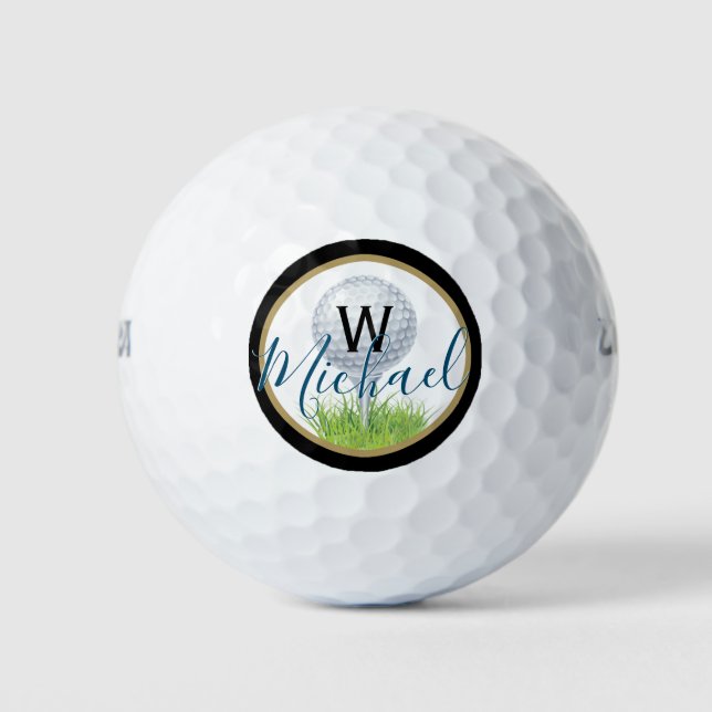Golf Ball on Tee with Name and Monogram (Front)