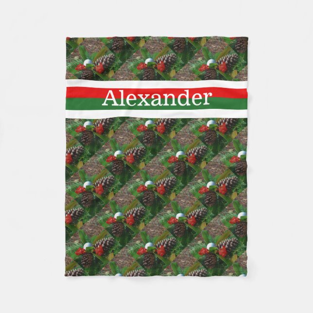 Golf ball  Personalized with name Red & Green Fleece Blanket (Front)