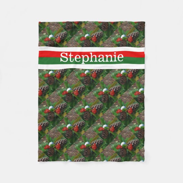Golf ball  Personalized with name Red & Green Fleece Blanket (Front)