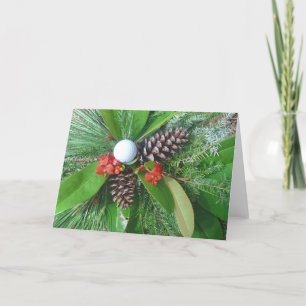 Golf ball pine cones and bank boundary Christmas Holiday Card