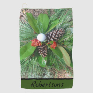 Golf ball pine cones and evergreens Christmas Golf Towel