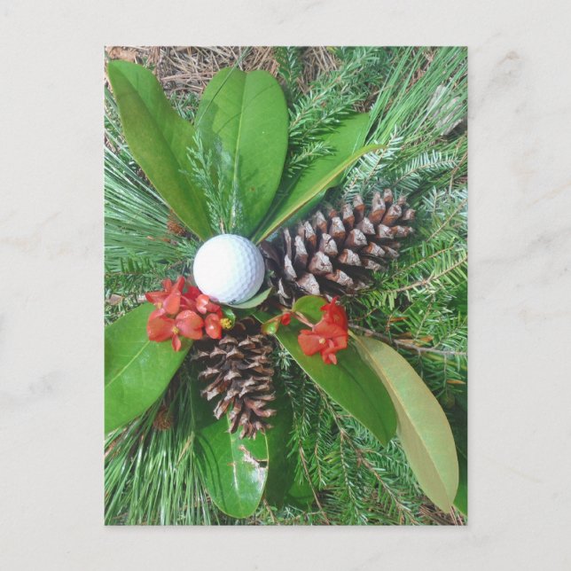 Golf ball pine cones and evergreens Christmas Holiday Postcard (Front)