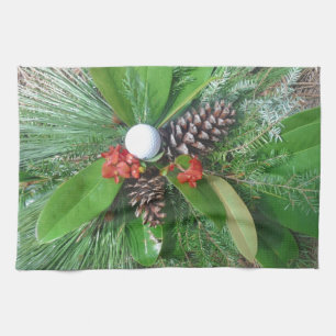 Golf ball pine cones and evergreens Christmas Kitchen Towel