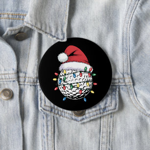 Golf Ball Santa Hat Christmas Golfing Xmas Lights  4 Inch Round Button