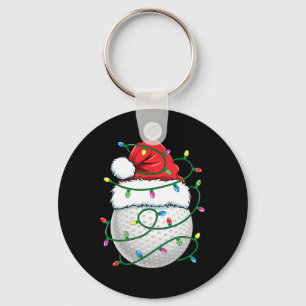 Golf Ball Santa Hat Men Womens Christmas Golfing X Keychain