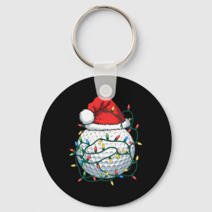 Golf Ball Santa Hat Men Womens Christmas Golfing X Keychain