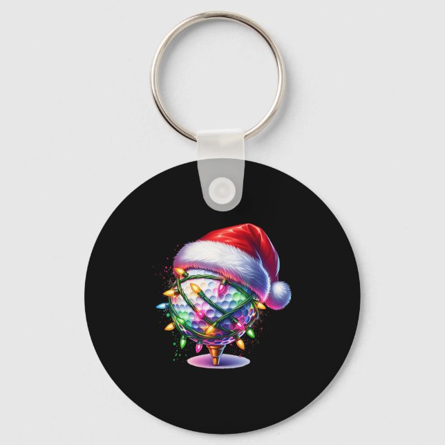 Golf Ball Santa Hat Men Womens Christmas Golfing X Keychain (Front)
