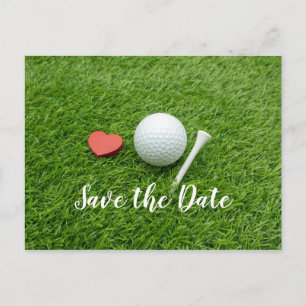 Golf ball SAVE THE DATE with tee and love Postcard