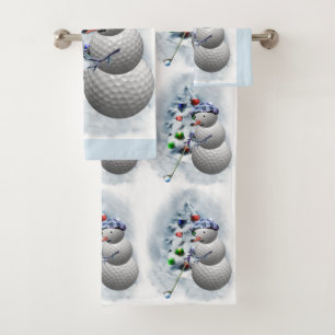 Golf Ball Snowman Christmas Bath Towel Set