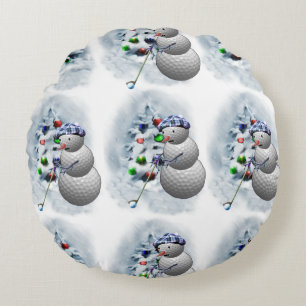 Golf Ball Snowman Christmas Round Pillow