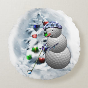 Golf Ball Snowman Christmas Round Pillow