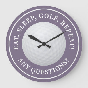 Golf Ball Sports Golfing Quote Modern Funny Purple Large Clock