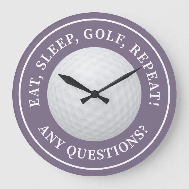 Golf Ball Sports Golfing Quote Modern Funny Purple Large Clock (Front)