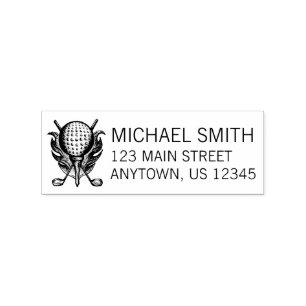 Golf Ball Tee Clubs Course Personalized Address Rubber Stamp