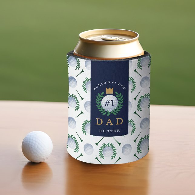 Golf Ball, Tee, Laurel Wreath Pattern & Monogram Can Cooler (Golf Ball, Tee, Laurel Wreath Pattern & Monogram Can Cooler)