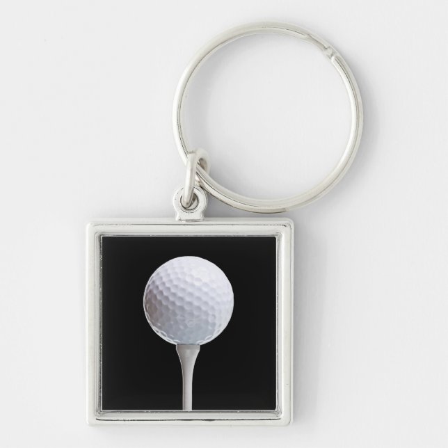 Golf Ball & Tee on Black - Customized Template Keychain (Front)