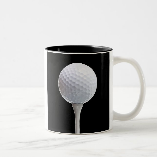 Golf Ball & Tee on Black - Customized Template Two-Tone Coffee Mug (Right)