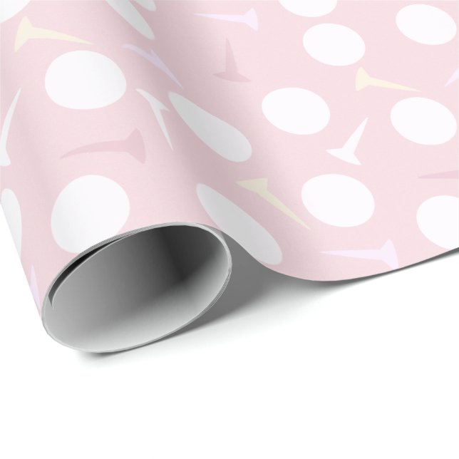Golf Ball & Tee Pattern Light Pink Wrapping Paper (Roll Corner)