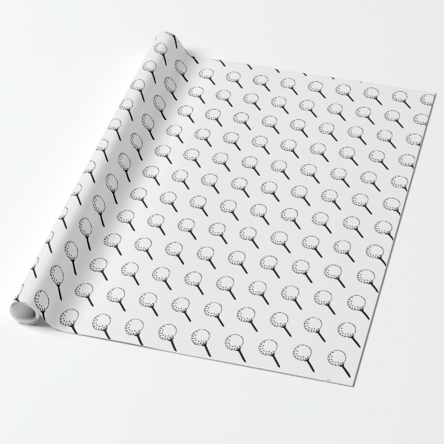 Golf Ball Tee Sports Classic Black White Sports Wrapping Paper (Unrolled)