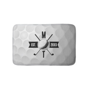 Golf Ball Texture & Club Initial Monogram  Bath Mat