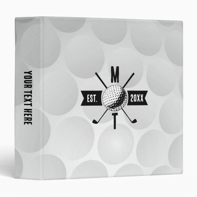 Golf Ball Texture & Club Initial Monogram Binder (Front/Spine)