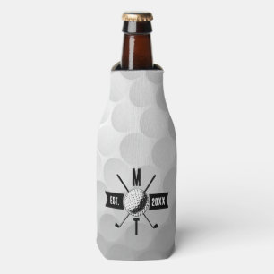 Golf Ball Texture & Club Initial Monogram Bottle Cooler