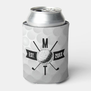 Golf Ball Texture & Club Initial Monogram Can Cooler