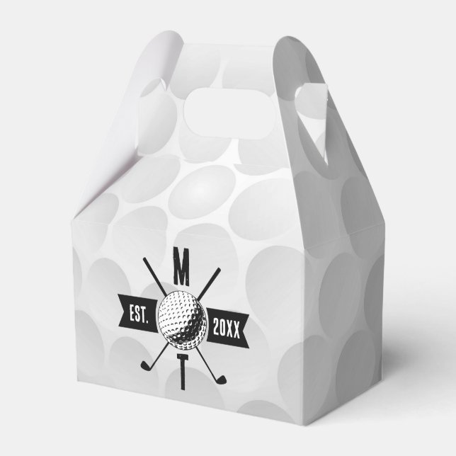 Golf Ball Texture & Club Initial Monogram Favor Box (Front Side)