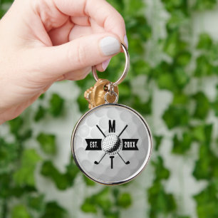 Golf Ball Texture & Club Initial Monogram Keychain