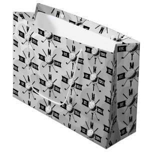 Golf Ball Texture & Club Initial Monogram Large Gift Bag