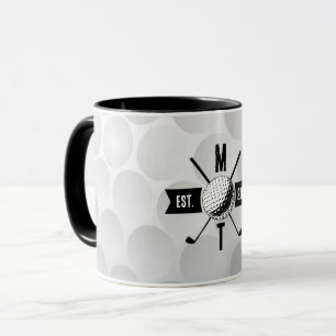 Golf Ball Texture & Club Initial Monogram Mug