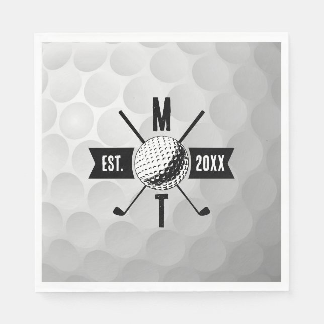 Golf Ball Texture & Club Initial Monogram Napkin (Front)