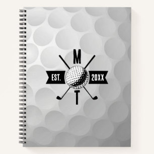 Golf Ball Texture & Club Initial Monogram Notebook
