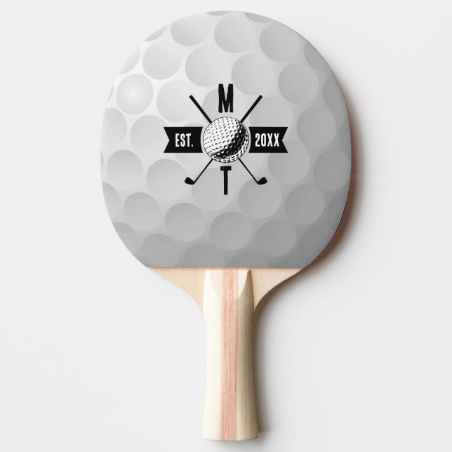 Golf Ball Texture & Club Initial Monogram  Ping Pong Paddle (Front)