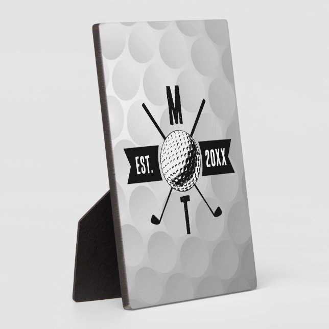 Golf Ball Texture & Club Initial Monogram  Plaque (Side)