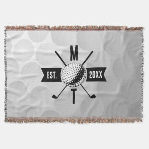 Golf Ball Texture & Club Initial Monogram  Throw Blanket
