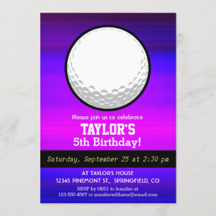 Golf Ball; Vibrant Violet Blue and Magenta Invitation