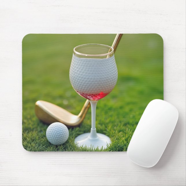 Golf Ball Wine Glass and Club Mouse Pad (With Mouse)