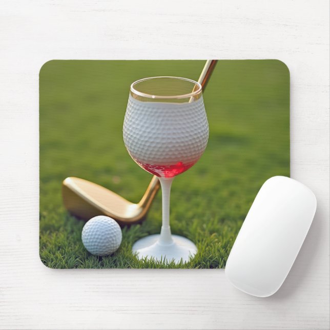 Golf Ball Wine Glass With Putter Mouse Pad (With Mouse)