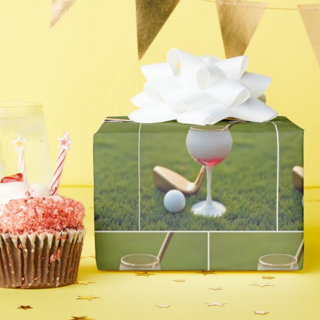 Golf Ball Wine Glass With Putter Wrapping Paper (Birthday Party)