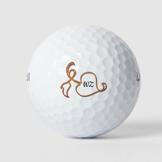 Golf Ball - Wire Frame Leaf with Initials (Front)