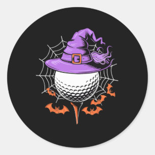 Golf Ball Witch Hat Pumpkin Spooky Halloween Costu Classic Round Sticker