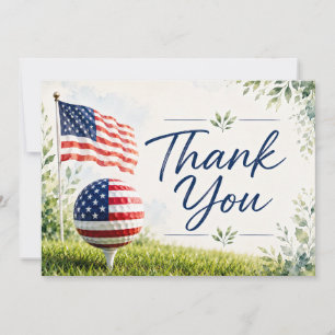 Golf ball with American flag golf tournament Thank You Card