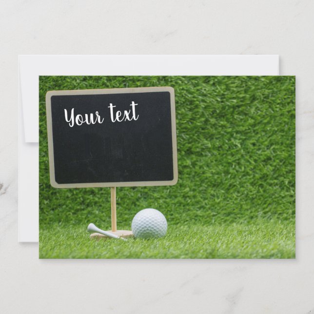 Golf ball with blank chalk board on green grass invitation (Front)