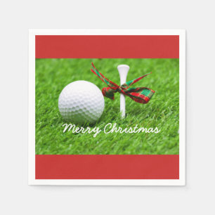 Golf ball with Christmas ribbon and tee Napkin