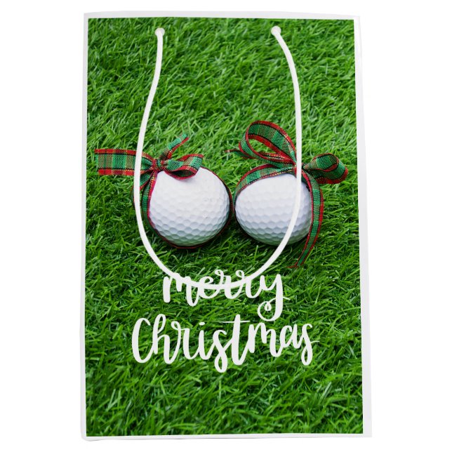 Golf ball with Christmas Ribbon for Golfer  Medium Gift Bag (Front)