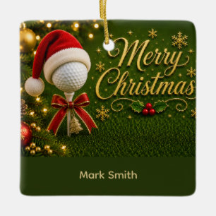 Golf Ball with Christmas Theme  Ceramic Ornament